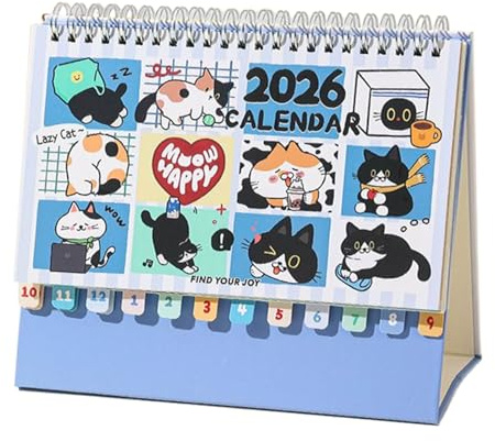 2026 Skrivbordskalender Spiralbunden Söt Katt Planerare
