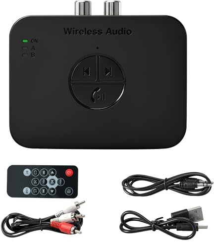 Bluetooth 6.0 Audio Adapter, Bluetooth Transmitter Receiver for HiFi | Dual Connection, 3.5mm AUX RCA Bluetooth TV Adapter for PC Mac Tablet Smartphone AV Receiver