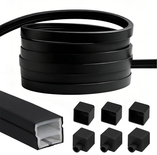Tutamaz Silikon LED Profil 6m 12x12mm Schwarz mit Zubehör | Wasserdichtes Silikonprofil mit Diffusor, kompatibel mit gängigen LED‑Streifen für Innen‑ und Außeneinsätze