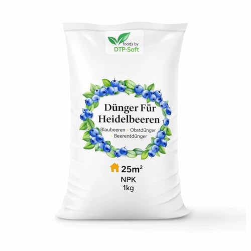 DTP-SOFT Heidelbeerdünger 1kg/1000g für Blaubeeren - Vaccinium und Moorbeetpflanzen - NPK Dünger für kräftige Wurzeln, starke Pflanzen und aromatische Früchte - für Garten, Hochbeet und Plantage