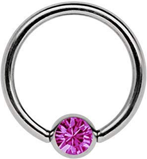 Titan Ring in 1,2 x 6 mm als Lippenbändchen Piercing mit flachem Stein in 3 mm Ø, pink
