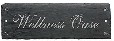 Wellness Oase Schild aus Schiefer Schiefertafel graviert - Türschild 22x8cm | Dekolando