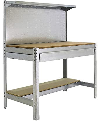 Simon Rack Banco de Trabajo Taller, Capacidad Carga 600 kg, 1445x1510x610 mm, Mesa de Trabajo, 1 Cajón, Galvanizado/Madera - BT3