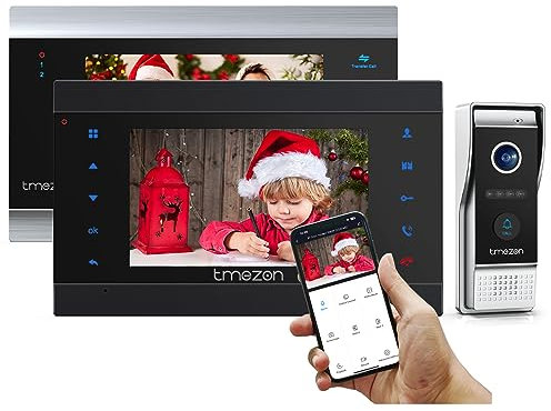 TMEZON WLAN Video Türsprechanlage Türklingel Gegensprechanlage System, 7 Zoll 1080P WLAN Monitor mit Verdrahteter Kamera im Freien(2M1C) Für 1-Familienhaus, Fernbedienung Türöffner und App