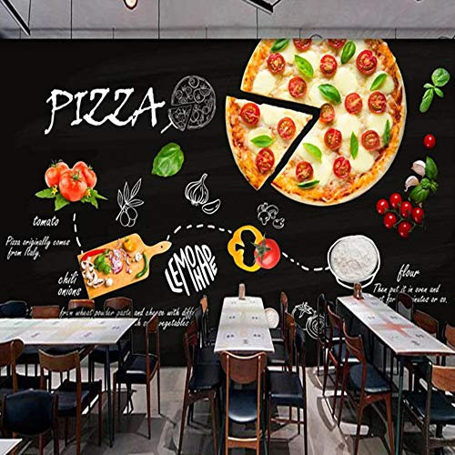 Custom 3D Photo Wallpaper Black Hand Painted Pizza Mural Cafe Dessert Pizza Shop Western Restaurant Backdrop Wall Decor Painting,150cmX105cm(59.1 by 41.3 in)