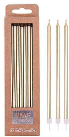 PME CA095 Gold Extra Tall Candles 7in 16pk, Wax