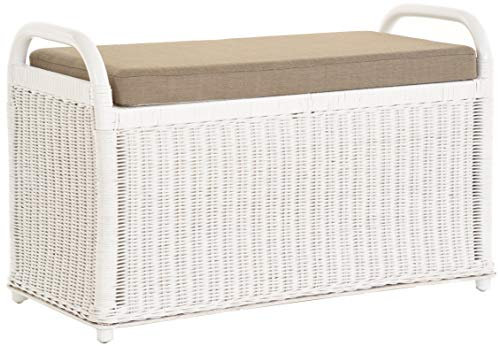 Korb-Outlet Rattan Sitzbank Sitzhocker mit Stauraum Rattanhocker mit Deckel Hocker (Groß Weiß)