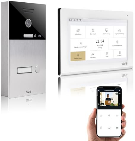 GVS - IP Video Türsprechanlage mit Türöffner, HD Kamera, 1x 7 Zoll Monitor & App - Smarte Video Türklingel mit Kamera & Gegensprechanlage für 1 Familienhaus (AVS1328A)