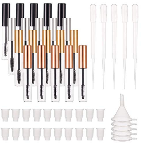 umorismo 20 Pcs 10ml Mini Mascara Tubes Empty Mascara Tube and Wand, DIY Mascara Container with Eyelash Wand, Inserts, Funnels for Castor Oil, Cosmetics Supplies