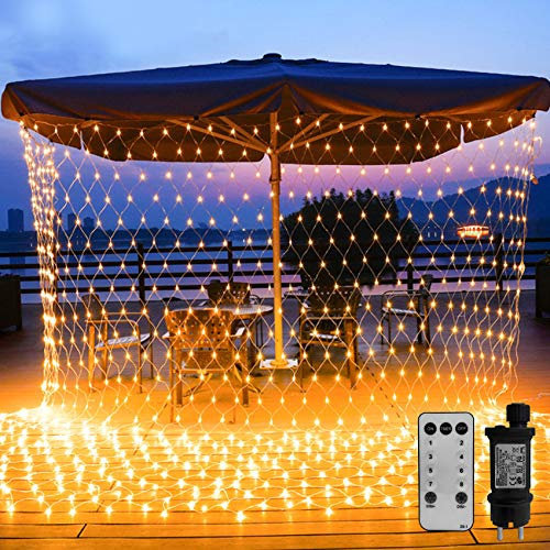 WOWDSGN 200 LED Lichternetz 3x2m Warmweiß - Strombetrieben, 8 Modi, Timer, Fernbedienung,IP44 Wasserdicht, Lichterkette Netz für Weihnachten, Garten, Balkon, Party - Innen & Außen Deko Beleuchtung