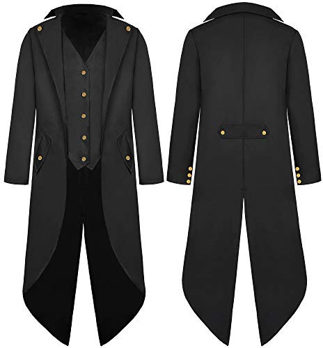 Herren Gothic Steampunk Frack Mittelalter Viktorianischen Vintage Jacke mit Waistcoat Gehrock Uniform Karneval Fasching Halloween Cosplay Kostüm G007BXL