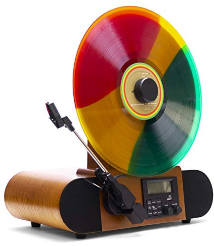 Fuse Vert Vertical Record Player - Mid-Century Modern Vinyl Player with Built-in Speakers & Bluetooth - FM Radio Home Audio Turntable for 12in Vinyl Records & 45rpm