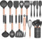 Umite Chef - Juego de utensilios de cocina de silicona, juego de 15 utensilios de cocina antiadherentes de silicona con mango de oro rosa, juego de herramientas de cocina, color gris