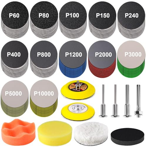 GOH DODD 131 Stück Polieraufsatz Akkuschrauber, 75mm Schleifscheiben Nassschleifpapier, Scheinwerfer Politur Polierset Polierschwamm Polierpad, Genieß neu Ergebniss