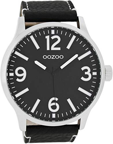 Oozoo Herrenuhr mit Lederband 50 MM Schwarz/Schwarz C7404