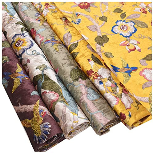 Ashtray-Hu Rustikaler Samtstoff Dekostoff Vintage Blumenmuster Meterware 145x100cm Velours Polster Stoff zum Nähen Basteln, Sofa, Stuhlpolster, Kissen(Color:Grün)