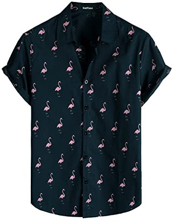 VATPAVE Mens 100% Cotton Hawaiian Flower Shirts Button Down Short Sleeve Beach Shirts Summer Casual Aloha Shirts 3X-Large Navy Flamingo Funky Shirts
