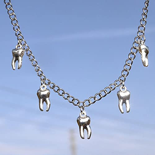 Harajuku Goth Silber Farbe Zähne Metall Anhänger Kette Halskette für Frauen Männer Egirl Vintage Hip Hop Punk Cool Modeschmuck