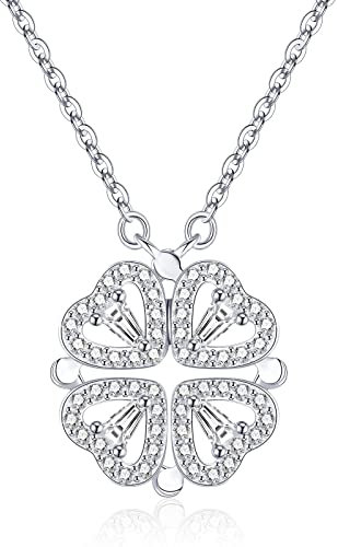 Jrêveinfini Kleeblatt Kette Halskette Damen Silber 925, Kleeblatt Glücksbringer Kette Anhänger Mädchen Kinder, Weihnachten Geschenk für Frauen Mama
