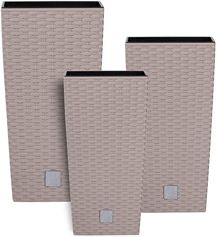 botle Lot de 3 Pots de Fleurs carrés en rotin Hauteur 42 50 cm 55 cm Moka