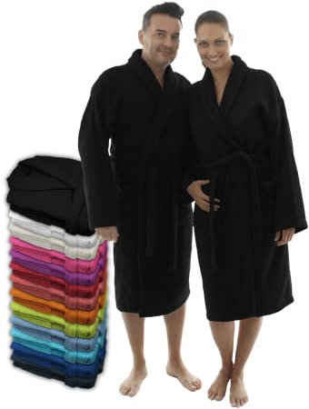LEBENGOOD Peignoir unisexe pour femme et homme 100% coton éponge américain 400 g avec ceinture, poches, douche, peignoir doux, serviette (Negro XL)