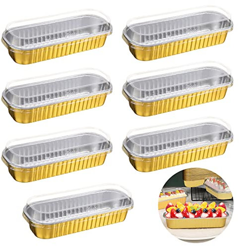 Jodsen 30 Pcs Aluminum Foil Trays, Disposable Thickened Tinfoil Boxes with Matching Lids, Rectangular Food Containers Cupcake Pans for Breads, Pies, Cakes, Sushi, Durian, Picnic, Meals, Dessert(A)