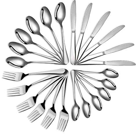 AEX 24-Piece Stainless Steel Cutlery - Cutlery Set for 6 People with 6 Knives, Forks, Table Spoons & 6 Teaspoons - Kitchen Utensils Set - Dishwasher Safe Cutlery & Silverware for Everyday Dining