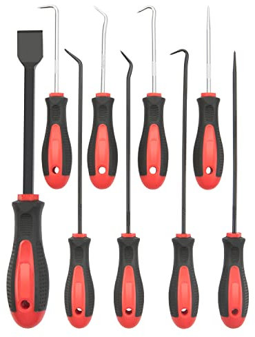 ROTATION Präzisions-Haken- und Pickel-Set mit Schaber, 9-teiliges Set, Schaft aus Chrom-Vanadium-Stahl, zum Entfernen von Schläuchen und Dichtungen, Auto- und Elektronik-Wartungswerkzeugen