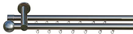 tilldekor Innenlauf Gardinenstange nach Maß, Formentor 2-läufig Edelstahl-Optik, 16mm Durchmesser, auf Maß gefertigt, 350 cm, inkl. Trägern und Endstücken