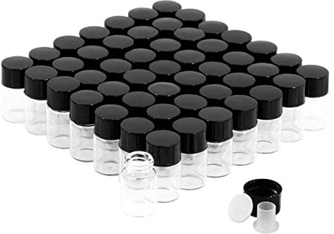 2ml Clear Glass Vials with Screw Caps and Plastic Stoppers, 1/2 Dram Small Liquid Sample Vial, Leak-Proof Vial, 50PCS