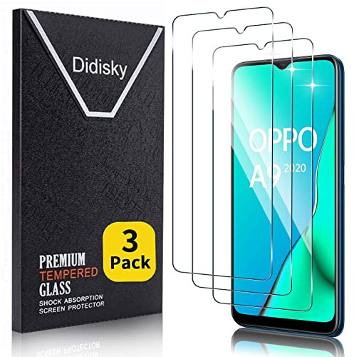 Didisky 3-Unidades Cristal Templado Protector de Pantalla para OPPO A9 2020, Antihuellas, Sin Burbujas, Fácil de Limpiar, 9H Dureza,Transparente