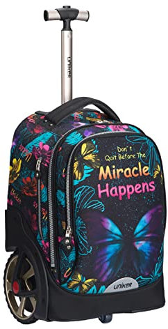 UNIKER Rollbare Laptoptasche für 14 Zoll Laptop, Rollbüchertasche für Teenager, Büchertasche mit Rädern, Schultasche mit Rädern, Schmetterling