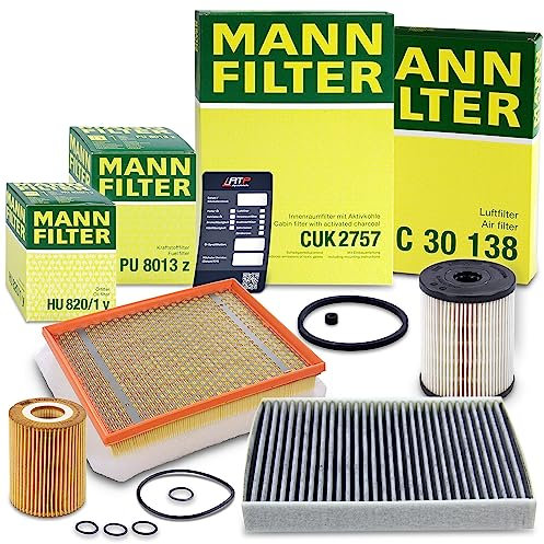 MANN-FILTER Inspektionspaket Filterset 1x Ölfilter, 1x Luftfilter, 1x Innenraumfilter (Aktivkohlefilter), 1x Kraftstofffilter, 1x Ölwechselanhänger Kompatibel mit OPEL ZAFIRA B (A05)