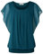 BAISHENGGT Damen Falten Kurzarm Tunika Batwing Rundkragen Bluse Türkis Medium