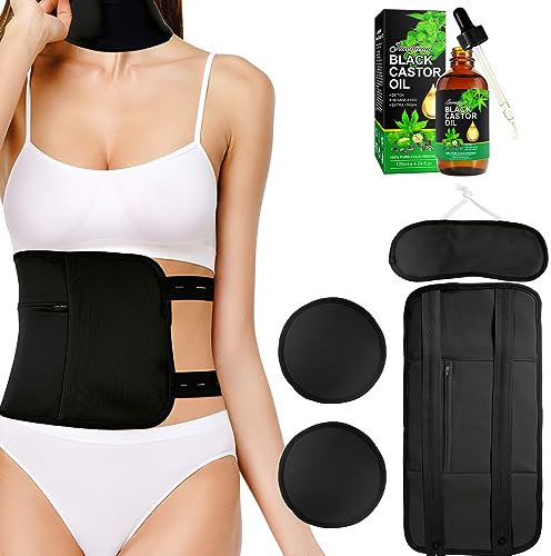 Rizinusöl-Packung für die Leber, Rizinusöl Bio, Rizinusöl-Packung für Taille und Hals, wiederverwendbare Bio-Rizinusöl-Packung (Schwarz))