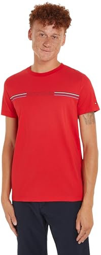 Tommy Hilfiger Men Short-Sleeve T-Shirt Stripe Chest Tee Crew Neck, Red (Primary Red), S