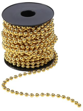 Christmas Bead Chain, 1 Roll Christmas Tree Decoration Chain,10M Long Christmas Bead Garland Decoration, String Chain Hanging Pearl Beads for Home Christmas Wedding DIY Decoration (Gold)