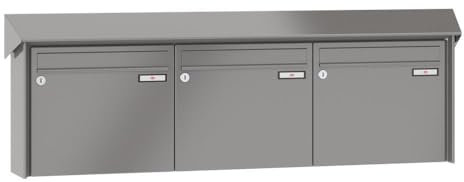 RENZ/Prisma / 3er Aufputz-Briefkastenanlage Wand-Briefkasten/RAL-Farbe 9007 Volumen 12 L/Dein-Briefkasten.de