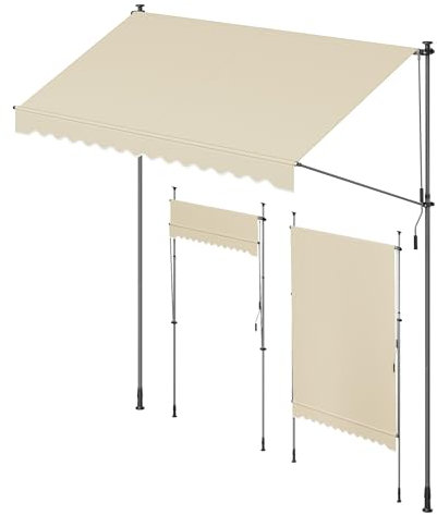 SONGMICS Toldo Retráctil Exterior, Toldo Regulable en Altura de 220-300 cm, con Manivela para Balcón, Jardín, Patio, 300 x 120 cm, Beige GSA302M01