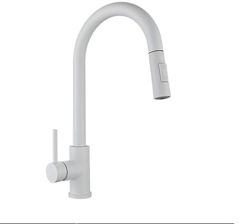 RADAAB Wasserhahn Küche, Spültischbatterie aus Edelstah, Einhebel, 360° Drehbar Armatur Küche Ausziehbar für Wasserfilter,Ideale Mischbatterie Für Küchen Unter Dem Fenster,weiß