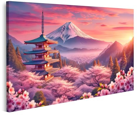 islandburner Bild auf Leinwand Malerische Japan Fujiyama Kirschblüte Bilder Wandbilder Poster