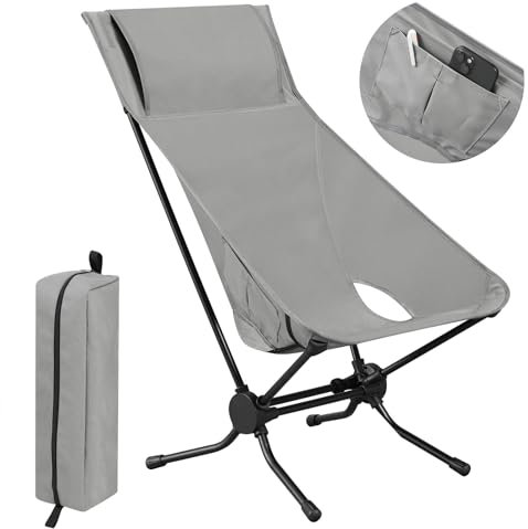 WOLTU Campingstuhl faltbar, Klappstuhl Ultraleicht Angelstuhl aus Aluminium, Camping Stuhl klappbar, mit Tragtasche, bis 150 kg belastbar, Grau, CPS8157gr