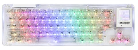 KiiBoom Phantom 64 60% Dichtung Mechanische Tastatur mit 1,54'' LCD-Display, BT5.0/2,4GHz/USB-C Transparente Tastatur mit schalldämpfendem Schaumstoff, RGB, 4000mAh Akku für Win/Mac (Weiß)