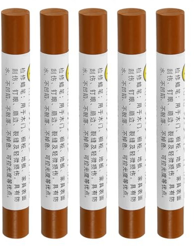 QUARKZMAN Möbel Reparatur Buntstifte 5Stk - Holz Wachs Füller Stick Möbel Marker Ausbesserung - für Kratzer Löcher Tische Schreibtische Holz Böden Abdeckung Ups Maserung Schnitt Teak Braun