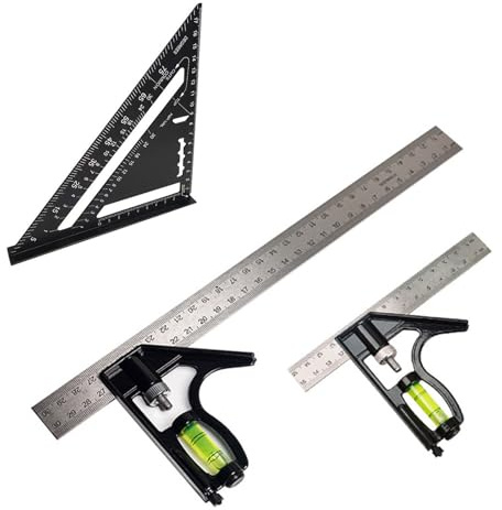 UNGFEI 3 Pcs Combination Square Set, Adjustable Carpentry Square with Level | 150mm/170mm/300mm, Measuring Tool for Carpenter and Engineer