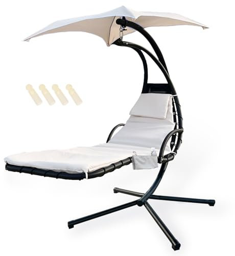 Outdoor Hanging Lounge Chair Replacement Cushion Cover and Umbrella Fabric, with 4 Tail Beads, Made for Patio Curved Chaise Hammock Floating Swing Chair Pads, Waterproof Soft Fabric (Cushion Excluded)