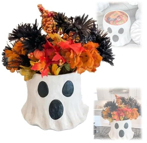 Sulobom Halloween Treat Buckets,Paper Mache Halloween Trick or Treat Buckets,Cutest Spooky Ghost Buckets,Ghost Planter,Ghost Candy Bowl,for Indoor Outdoor Garden Home Office Decoration (10CM)