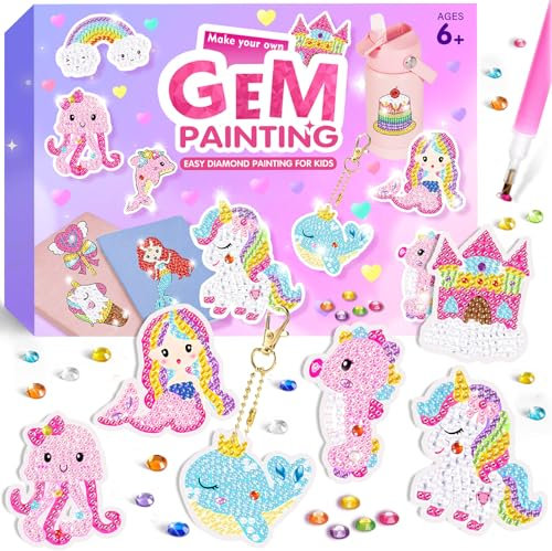 KAOHONG Regalo Niña 6 7 8 9 10 11 12 Años, Pintura Diamante Regalos de Juguetes Completo Diamond Painting Kit Completo Pegatinas Infantiles y Llaveros Manualidades Niñas y Niños de 6-12 Años