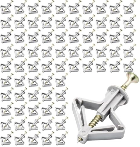 100 pcs Plasterboard fixings Set,Plasterboard wall plug,Plasterboard screws,50Plugs and 50Cold Rolled Steel Screws, Anti Rotational Expansion Tubes for Secure Fixing, Ideal for TVs and More