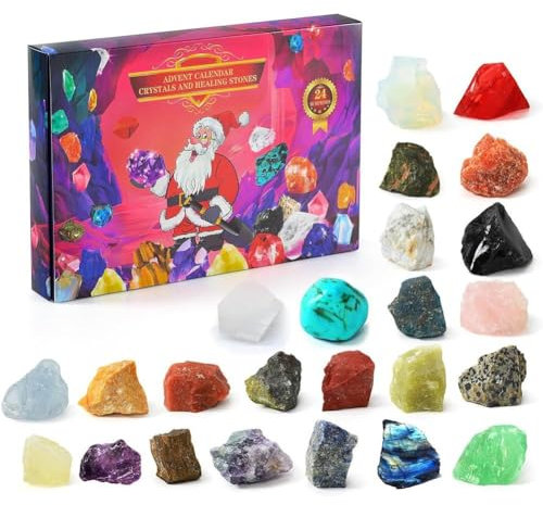Adventskalender 2024 Kinder Weihnachten 24 Natural Rock Mineral Crystal Collection Countdown P7a8 Weihnachtskalender Mädchen für Jungen
